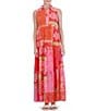 Jessica Howard Petite Size Sleeveless Collared Neck Patchwork Print Maxi Dress - Image 1