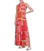 Jessica Howard Petite Size Sleeveless Collared Neck Patchwork Print Maxi Dress - Image 3