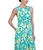 Color:Aqua - Image 5 - Petite Size Sleeveless Crew Neck Front Wrap Knot Floral Midi Dress