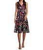Jessica Howard Petite Size Sleeveless V-Neck Floral Embroidered Dress, Color:Navy/Multi - Image 1