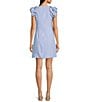 Jessica Howard Petite Size Stripe Seersucker Crew Neck Ruffle Shoulder Sleeveless Shift Dress, Color:Blue/Ivory - Image 2