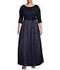 Color:Navy - Image 1 - Plus Size 3/4 Sleeve Scoop Neck Soutache Lace Sequin Bodice Satin Ballgown