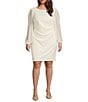 Jessica Howard Plus Size Boat Neck Long Dotted Illusion Sleeve Scuba Crepe Sheath Dress, Color:Ivory - Image 1