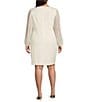Jessica Howard Plus Size Boat Neck Long Dotted Illusion Sleeve Scuba Crepe Sheath Dress, Color:Ivory - Image 2