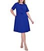 Jessica Howard Plus Size Crew Neck Short Sleeve Bow Front Scuba Crepe Midi Dress, Color:Cobalt - Image 1