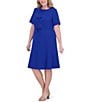Jessica Howard Plus Size Crew Neck Short Sleeve Bow Front Scuba Crepe Midi Dress, Color:Cobalt - Image 3