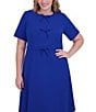 Jessica Howard Plus Size Crew Neck Short Sleeve Bow Front Scuba Crepe Midi Dress, Color:Cobalt - Image 4