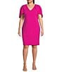 Color:Pink - Image 1 - Plus Size Elbow Length Sleeve V-Neck Scuba Sheath Dress