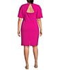 Color:Pink - Image 2 - Plus Size Elbow Length Sleeve V-Neck Scuba Sheath Dress