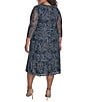 Jessica Howard Plus Size Floral Mesh Ruched Waist Midi Dress, Color:Navy Multi - Image 2
