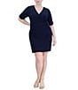 Color:Navy - Image 1 - Plus Size Knit Jersey 3/4 Sleeve V-Neck Chain Embellished Sheath Dress