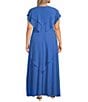 Jessica Howard Plus Size Long Ruffle Rosette Chiffon Dress, Color:Azure - Image 2