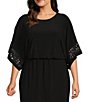 Color:Black - Image 3 - Plus Size Round Neck 3/4 Sleeve Jersey Blouson Dress