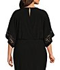Color:Black - Image 4 - Plus Size Round Neck 3/4 Sleeve Jersey Blouson Dress