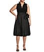 Color:Black - Image 1 - Plus Size Ruffle V-Neck Sleeveless Tie Waist Pleated Fit and Flare Dress