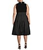 Color:Black - Image 2 - Plus Size Ruffle V-Neck Sleeveless Tie Waist Pleated Fit and Flare Dress