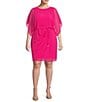 Color:Pink - Image 1 - Plus Size Short Dolman Sleeve Round Neck Blouson Dress