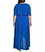 Color:Deep Blue - Image 2 - Plus Size Short Sleeve Crew Neck Tie Waist Chiffon Hi-Low Maxi Dress