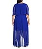 Jessica Howard Plus Size Short Sleeve Crew Neck Tie Waist Chiffon Hi-Low Maxi Dress, Color:Cobalt - Image 2