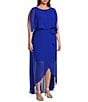 Jessica Howard Plus Size Short Sleeve Crew Neck Tie Waist Chiffon Hi-Low Maxi Dress, Color:Cobalt - Image 3