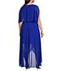 Jessica Howard Plus Size Short Sleeve Crew Neck Tie Waist Chiffon Hi-Low Maxi Dress, Color:Cobalt - Image 4