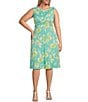 Color:Aqua - Image 1 - Plus Size Sleeveless Crew Neck Front Twist Floral A-Line Dress