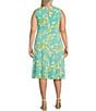 Color:Aqua - Image 2 - Plus Size Sleeveless Crew Neck Front Twist Floral A-Line Dress