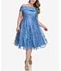 Color:Slate - Image 1 - Plus Size Mesh Sleeveless Off-The-Shoulder 3D Floating Flower Detail Fit and Flare Dress