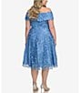 Color:Slate - Image 2 - Plus Size Mesh Sleeveless Off-The-Shoulder 3D Floating Flower Detail Fit and Flare Dress