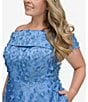 Color:Slate - Image 4 - Plus Size Mesh Sleeveless Off-The-Shoulder 3D Floating Flower Detail Fit and Flare Dress