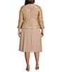 Jessica Howard Plus Size Soutache Chiffon Crew Neck 3/4 Sleeve Embellished Fit & Flare 2-Piece Jacket Dress, Color:Toffee - Image 2