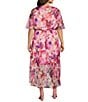 Color:Pink - Image 2 - Plus Size Split Short Sleeve Floral Print Chiffon High-Low A-Line Midi Dress