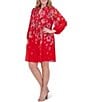 Jessica Howard Plus Size Tie Split Neck Long Balloon Sleeve Pleated Bodice Chiffon Shift Dress, Color:Poppy - Image 1