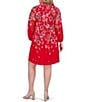 Jessica Howard Plus Size Tie Split Neck Long Balloon Sleeve Pleated Bodice Chiffon Shift Dress, Color:Poppy - Image 2