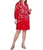 Jessica Howard Plus Size Tie Split Neck Long Balloon Sleeve Pleated Bodice Chiffon Shift Dress, Color:Poppy - Image 3