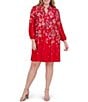 Jessica Howard Plus Size Tie Split Neck Long Balloon Sleeve Pleated Bodice Chiffon Shift Dress, Color:Poppy - Image 4
