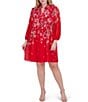 Jessica Howard Plus Size Tie Split Neck Long Balloon Sleeve Pleated Bodice Chiffon Shift Dress, Color:Poppy - Image 5