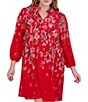 Jessica Howard Plus Size Tie Split Neck Long Balloon Sleeve Pleated Bodice Chiffon Shift Dress, Color:Poppy - Image 6