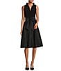 Color:Black - Image 1 - Ruffle V-Neck Sleeveless Tie Waist Pleated Fit and Flare Dress