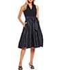 Color:Navy - Image 1 - Ruffle V-Neck Sleeveless Tie Waist Pleated Fit and Flare Dress