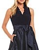 Color:Navy - Image 3 - Ruffle V-Neck Sleeveless Tie Waist Pleated Fit and Flare Dress