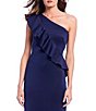 Color:Navy - Image 3 - Sleeveless One Shoulder Ruffle Scuba Mermaid Gown