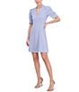 Color:Periwinkle - Image 3 - Scuba Crepe Short Sleeve V-Neck Princess Seam A-Line Dress