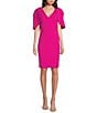 Color:Pink - Image 1 - Scuba Crepe Short Sleeve V-Neck Sheath Dress