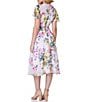 Color:Ivory Multi - Image 2 - Short Flutter Sleeve Shirred Crew Neck Tie Waist Floral Midi A-Line Dress