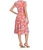 Color:Pink Multi - Image 2 - Short Flutter Sleeve V-Neck Twist Waist Floral Midi Dress