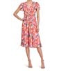 Color:Pink Multi - Image 3 - Short Flutter Sleeve V-Neck Twist Waist Floral Midi Dress