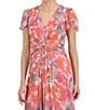 Color:Pink Multi - Image 4 - Short Flutter Sleeve V-Neck Twist Waist Floral Midi Dress