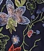 Color:Navy Pansy - Image 3 - Short Sleeve Boat Neck Floral Embroidered Mesh Dress