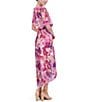 Color:Pink - Image 5 - Short Sleeve Crew Neck Tie Waist Floral High-Low Midi A-Line Dress
